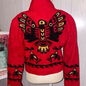 COUNTY CLOTHING CO FLEECE JACKET NATIVE THUNDERBIRD & ORCA MADE IN CANADA S-m